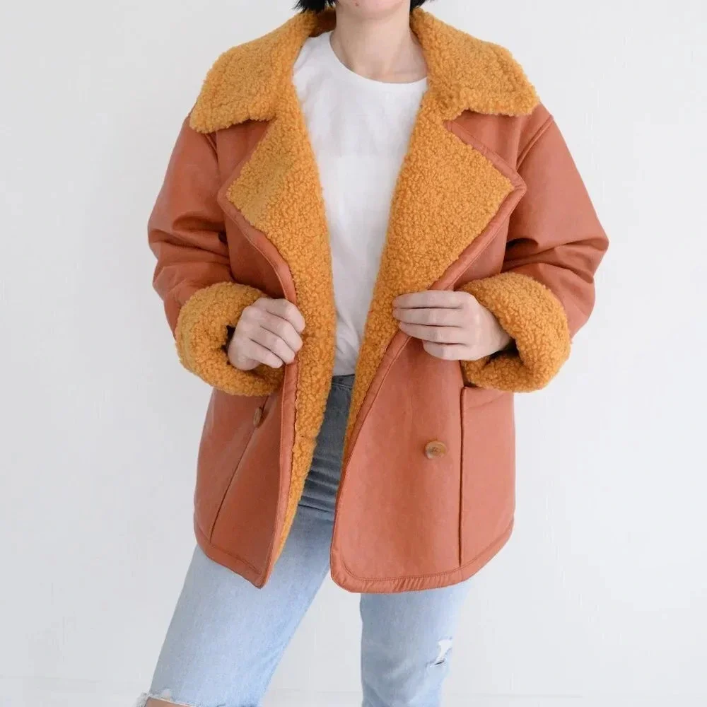 We The Free Kaja Vegan Bonded  Leather Peacoat Rust Bomber Jacket Boho M - Picture 2 of 12